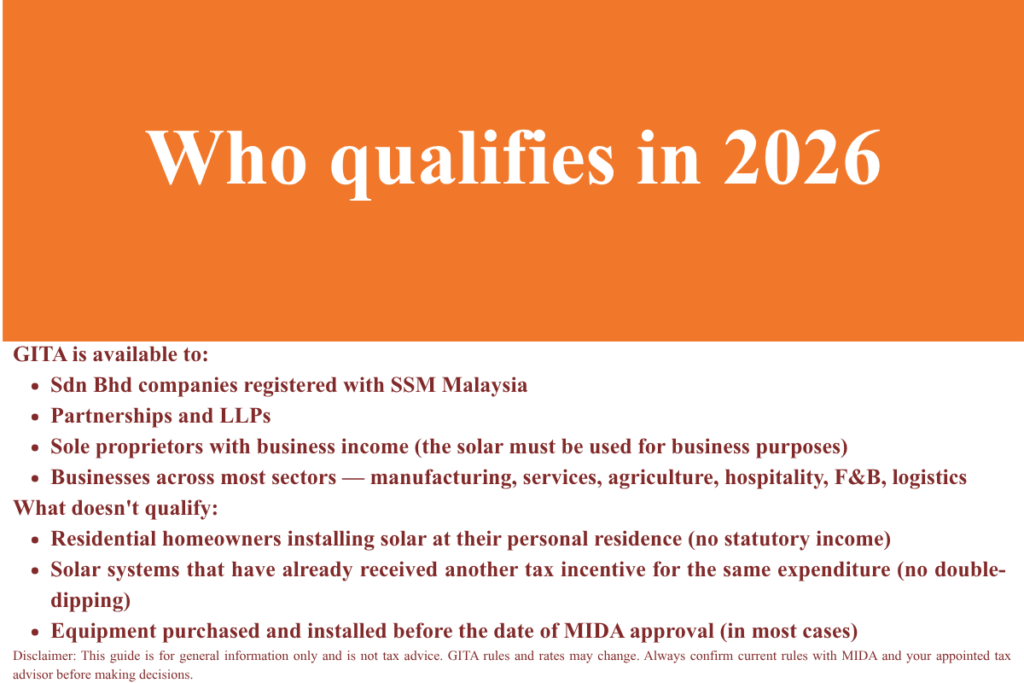 GITA tax incentive Malaysia solar BESS